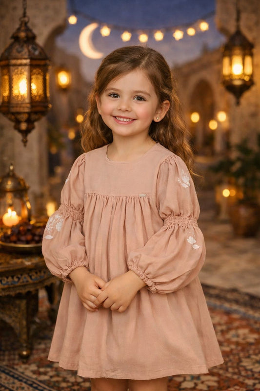 “Peach Whisper” Embroidered Dress