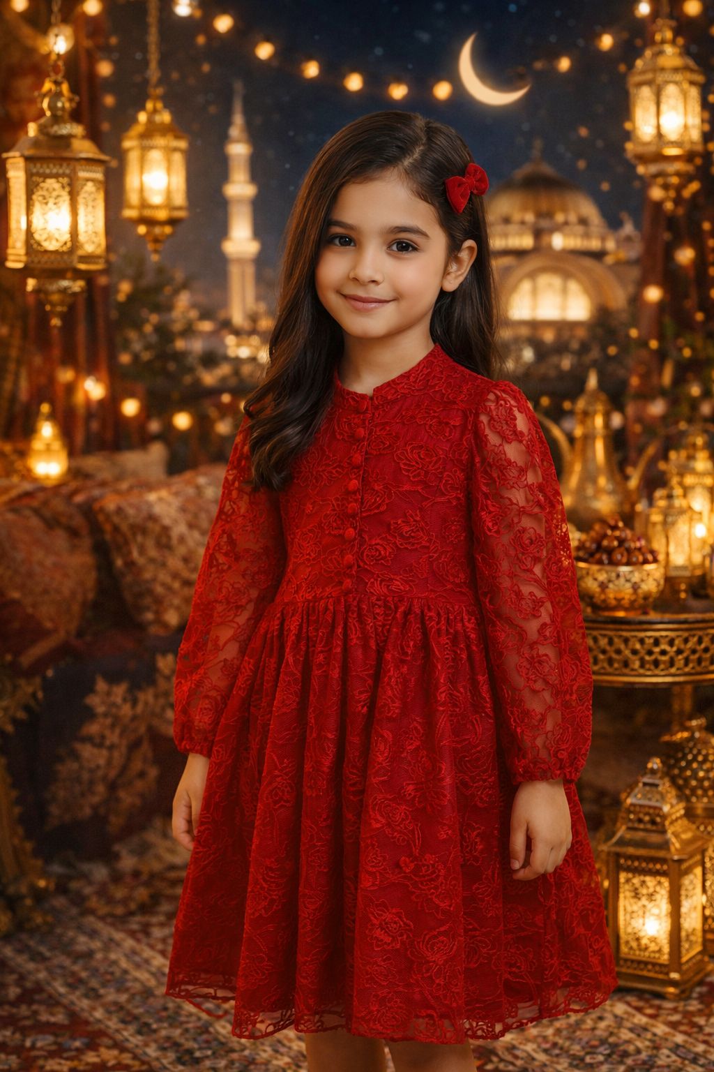 ❤️ Red Lace Classic Dress + Bow Clip Set