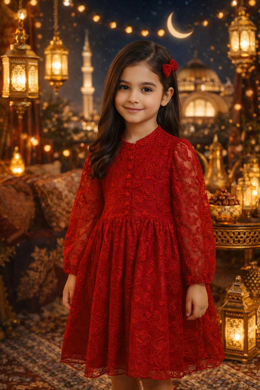 ❤️ Red Lace Classic Dress + Bow Clip Set