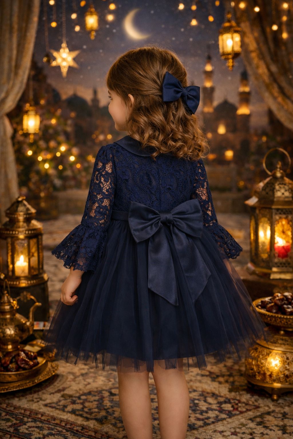 💙 Midnight Lace & Tulle Party Dress + Satin Bow Set | Monnarosa Milano