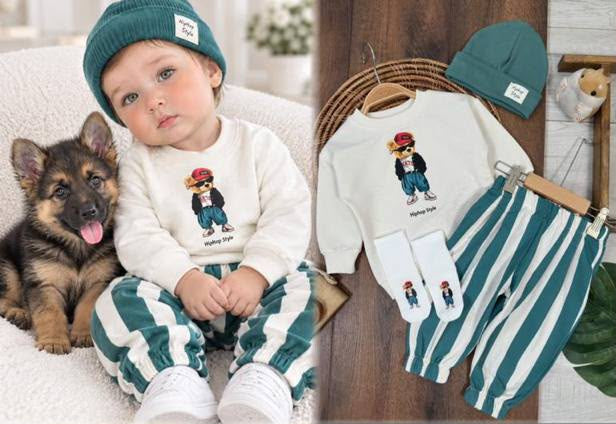Striped Green 4 Pcs Baby Set