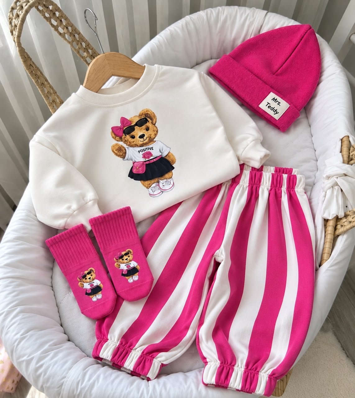 Dark Pink Striped 4 PCs Set