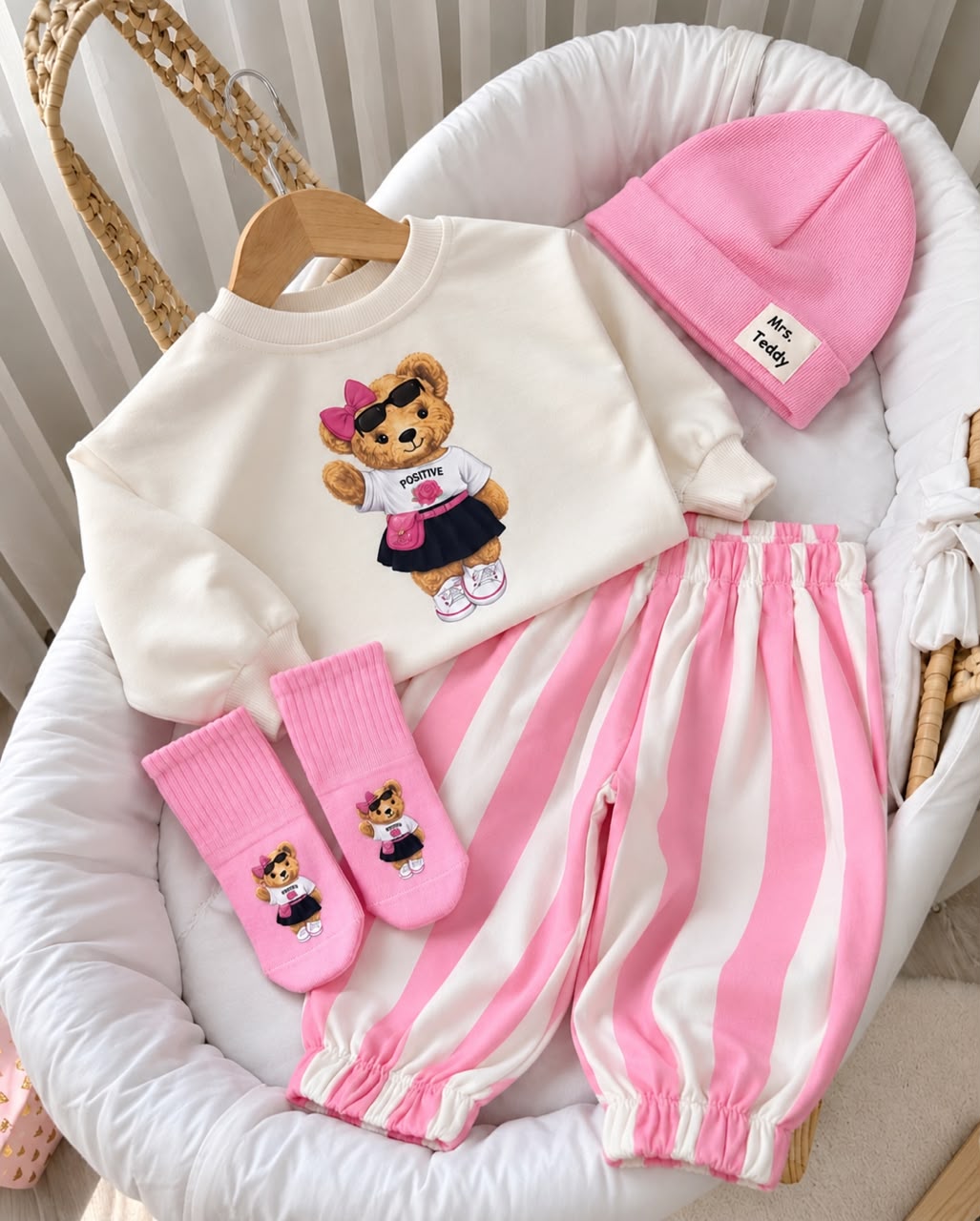 Light Pink Striped 4 PCs Set
