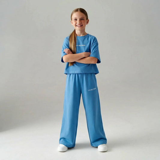 Blue laciel wide leg set