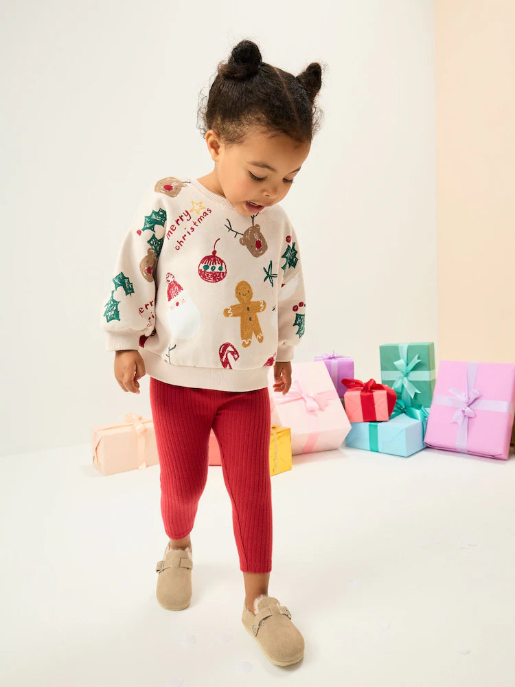 🎄 Merry Christmas Reindeer Sweatshirt & Leggings Set | Original Next