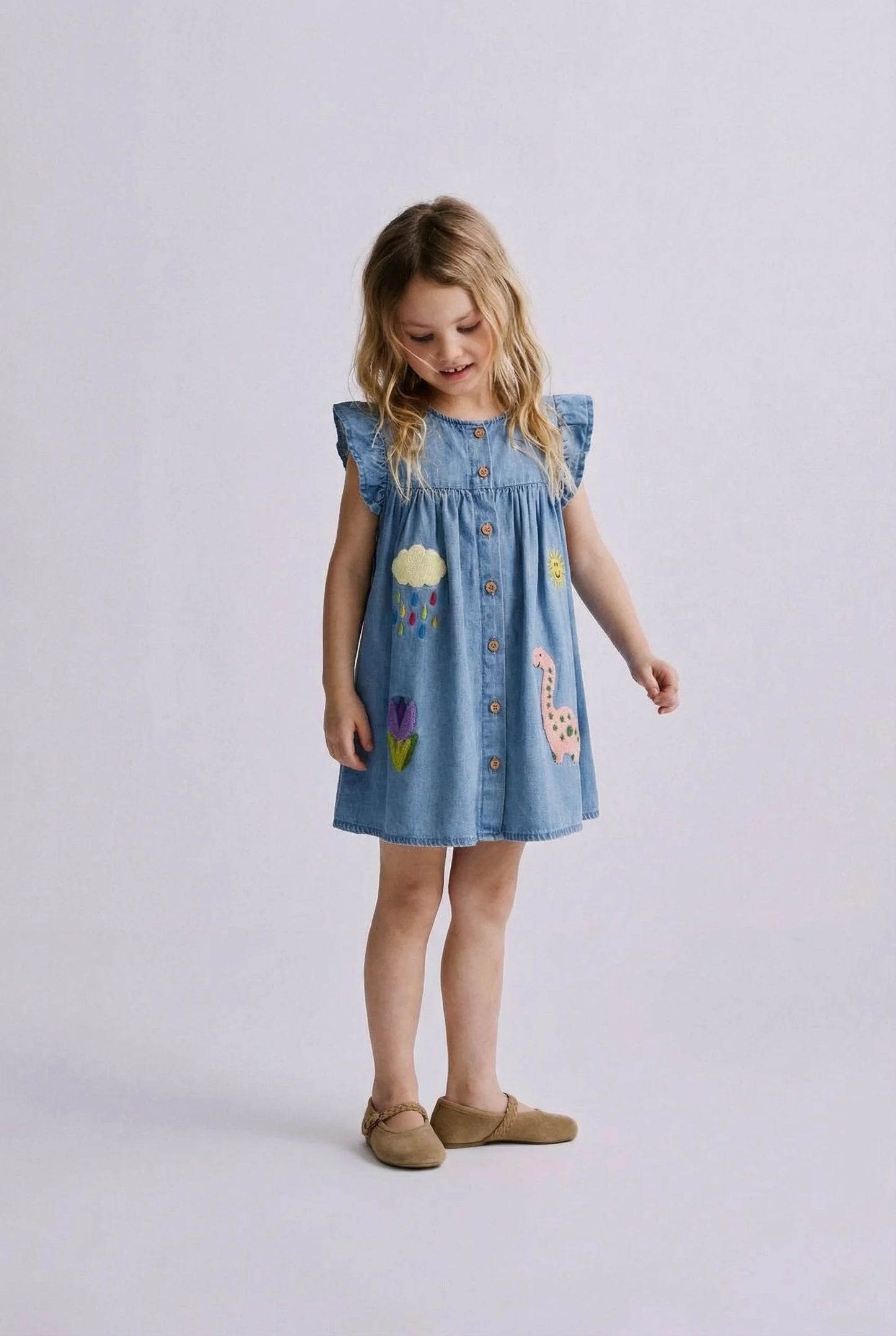 Animals Embroidered Denim Dress